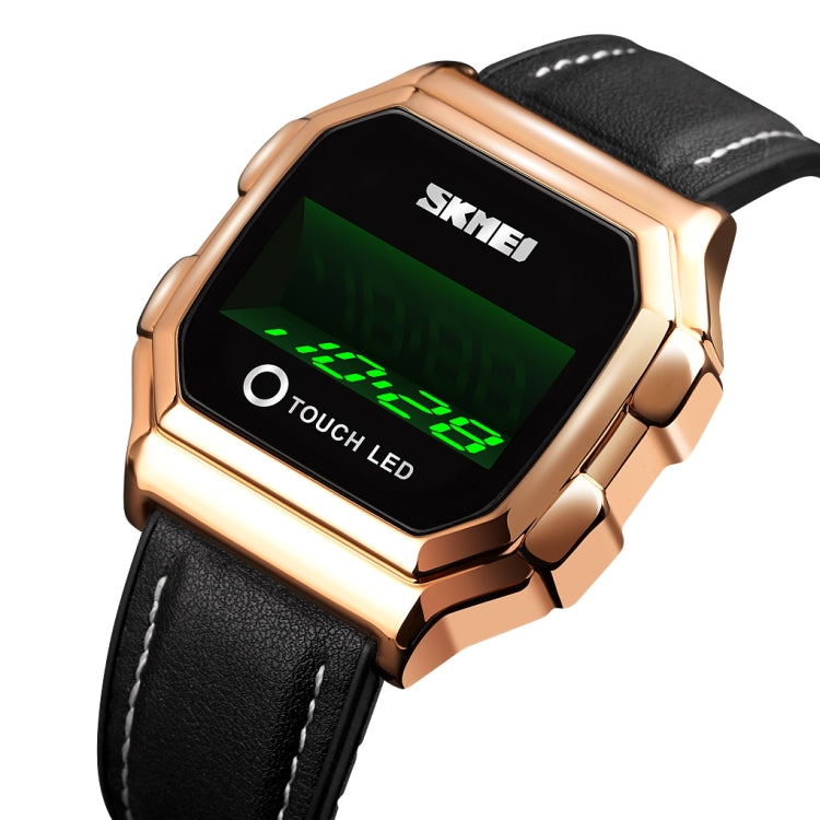 SKMEI 1650 Orologio elettronico con display digitale LED versione cinturino in pelle con pulsante luminoso touch, Leather Strap Version