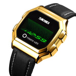 SKMEI 1650 Orologio elettronico con display digitale LED versione cinturino in pelle con pulsante luminoso touch, Leather Strap Version