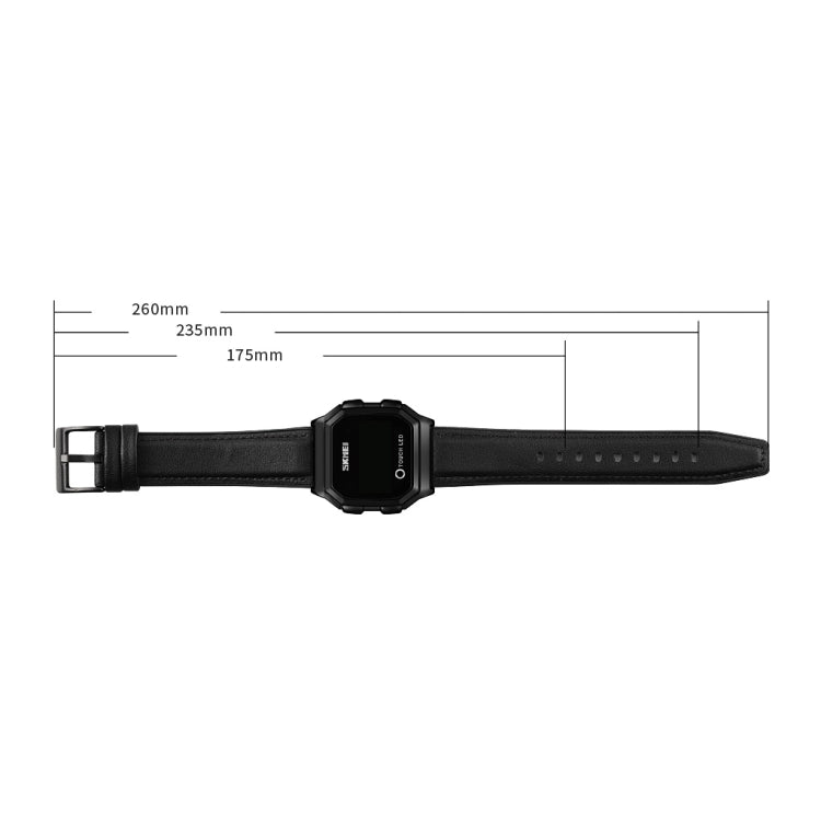 SKMEI 1650 Orologio elettronico con display digitale LED versione cinturino in pelle con pulsante luminoso touch, Leather Strap Version