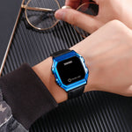 SKMEI 1650 Orologio elettronico con display digitale LED versione cinturino in pelle con pulsante luminoso touch, Leather Strap Version