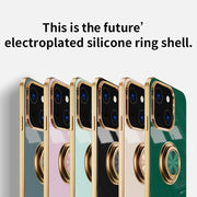 Custodia protettiva in silicone a copertura totale galvanica 6D con supporto per anello magnetico, For iPhone 13 mini, For iPhone 13, For iPhone 13 Pro, For iPhone 13 Pro Max