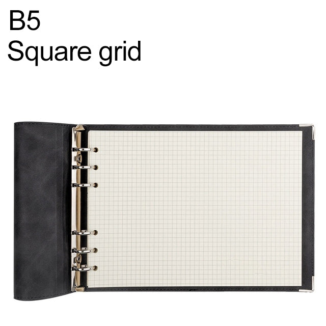 Taccuino a griglia a fogli mobili in ecopelle B5, Checkered Core, Blank Inner Core, Cornell Horizontal Wire Inner Core, Cornell Checkered Core