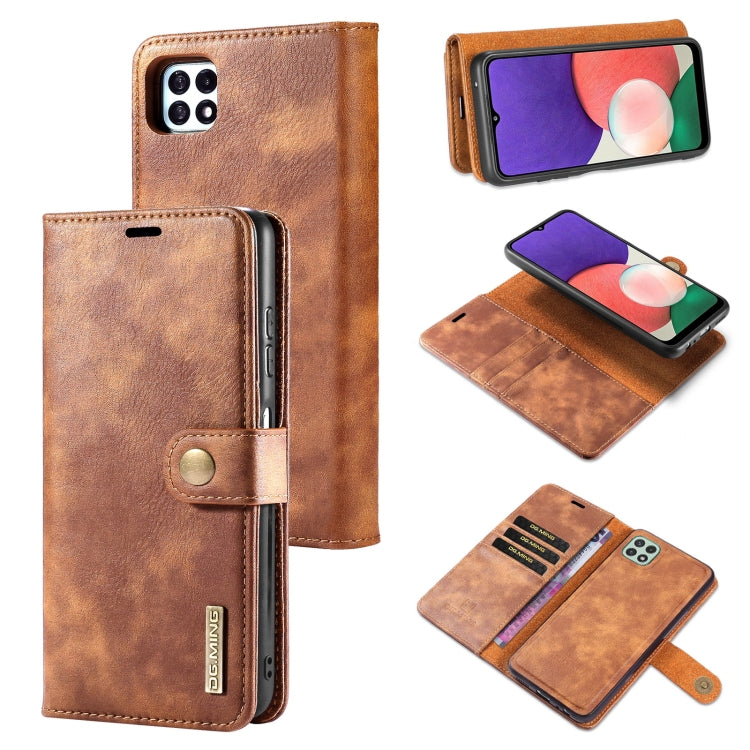 DG.MING Crazy Horse Texture Flip Custodia in pelle magnetica staccabile con supporto e slot per schede e portafoglio, For Samsung Galaxy A22 5G