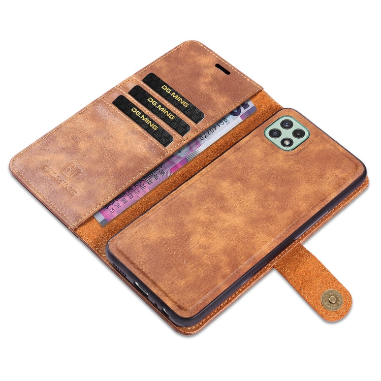 DG.MING Crazy Horse Texture Flip Custodia in pelle magnetica staccabile con supporto e slot per schede e portafoglio, For Samsung Galaxy A22 5G