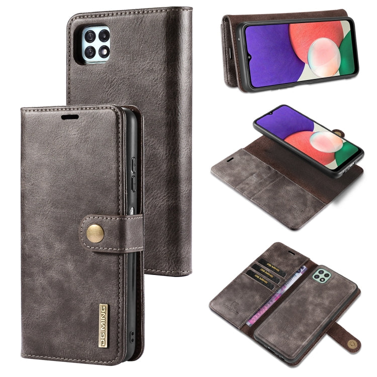 DG.MING Crazy Horse Texture Flip Custodia in pelle magnetica staccabile con supporto e slot per schede e portafoglio, For Samsung Galaxy A22 5G