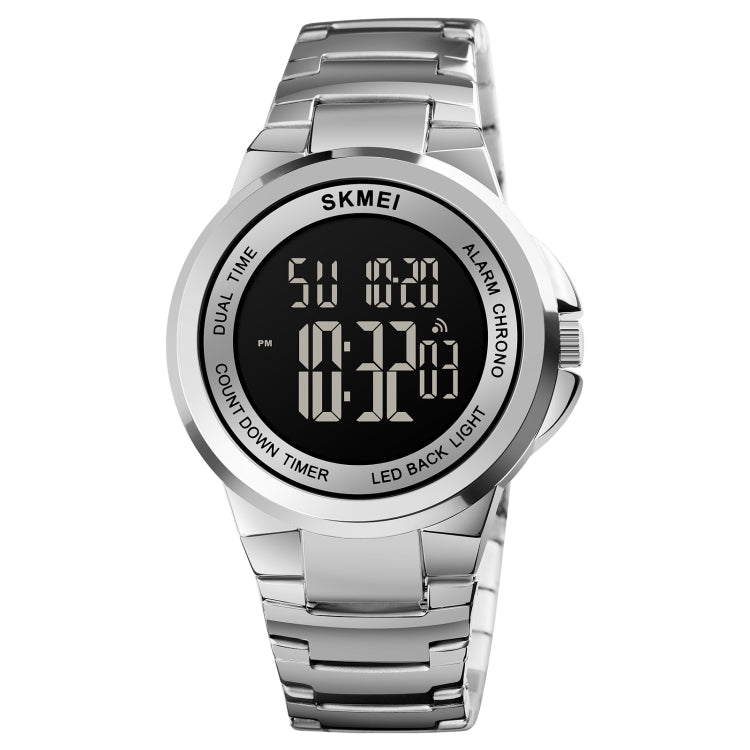SKMEI 1712 Orologio elettronico con cinturino in acciaio inossidabile luminoso con display digitale a LED Dual Time