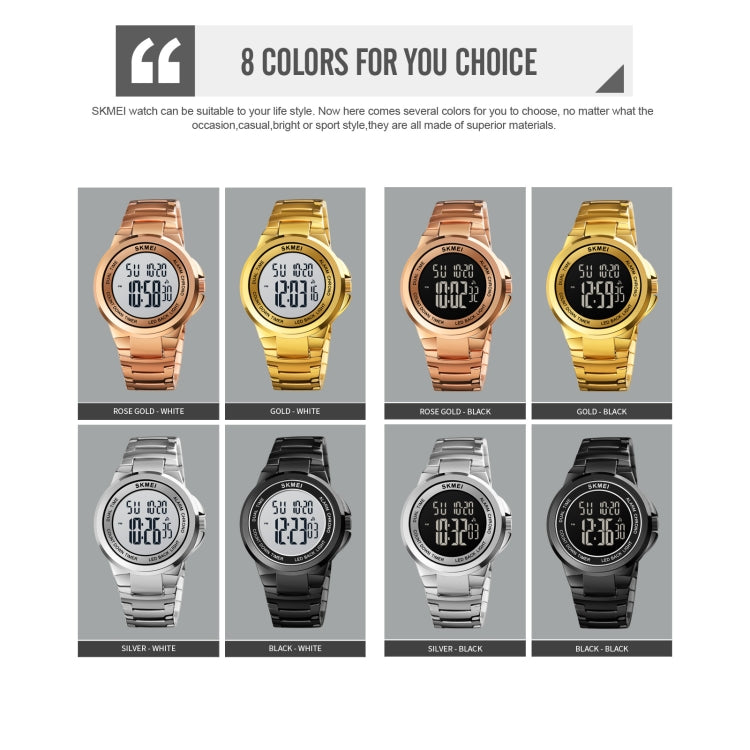 SKMEI 1712 Orologio elettronico con cinturino in acciaio inossidabile luminoso con display digitale a LED Dual Time