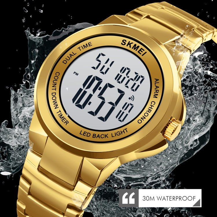 SKMEI 1712 Orologio elettronico con cinturino in acciaio inossidabile luminoso con display digitale a LED Dual Time