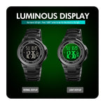 SKMEI 1712 Orologio elettronico con cinturino in acciaio inossidabile luminoso con display digitale a LED Dual Time