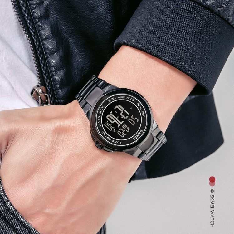 SKMEI 1712 Orologio elettronico con cinturino in acciaio inossidabile luminoso con display digitale a LED Dual Time