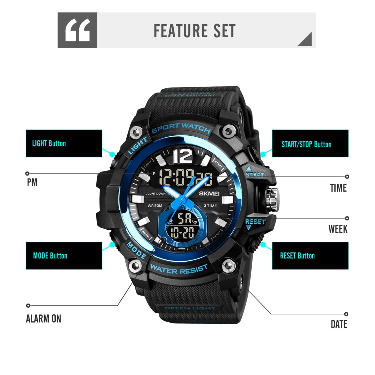 SKMEI 1725 Orologio elettronico luminoso a tre tempi con display digitale a LED