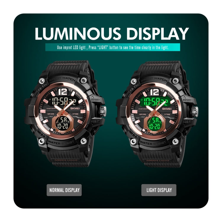 SKMEI 1725 Orologio elettronico luminoso a tre tempi con display digitale a LED