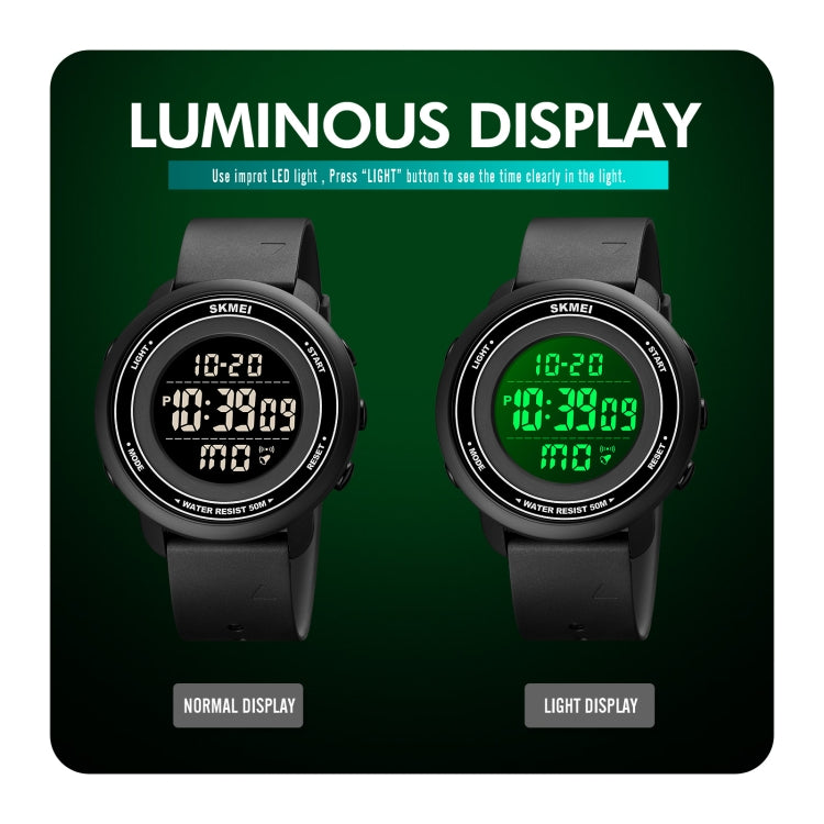 SKMEI 1736 Orologio elettronico luminoso con display digitale a LED con quadrante rotondo triplicato