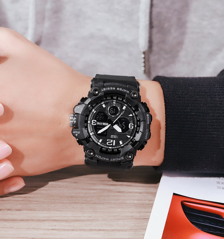 SKMEI 1742 Orologio elettronico da uomo sportivo antiurto con display digitale a LED a quattro schermi