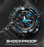 SKMEI 1742 Orologio elettronico da uomo sportivo antiurto con display digitale a LED a quattro schermi