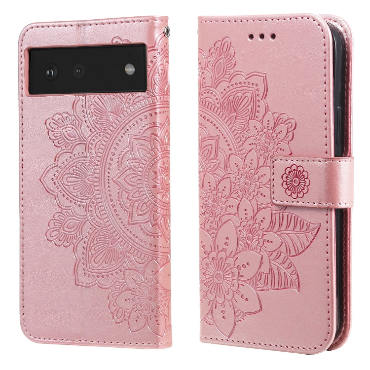 Custodia in pelle PU a vibrazione orizzontale con motivo a fiori a 7 petali con supporto e fessure per carte e portafoglio e cornice per foto, For Google Pixel 6, For Google Pixel 6 Pro
