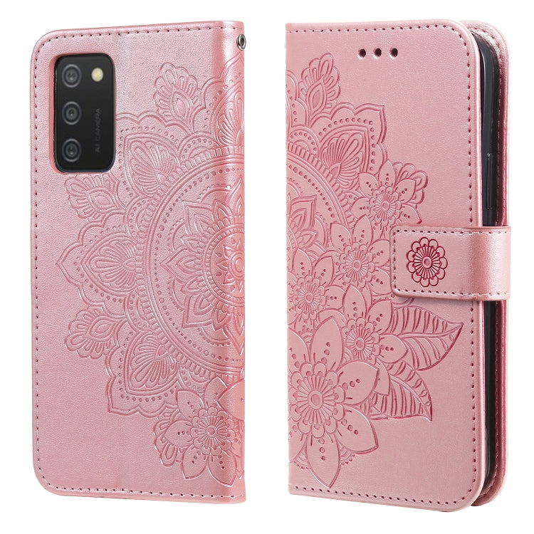 Custodia in pelle PU a vibrazione orizzontale con motivo a fiori a 7 petali con supporto e fessure per carte e portafoglio e cornice per foto, For Samsung Galaxy A03s (166.6mm), For OPPO Realme GT 5G