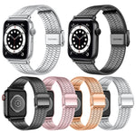 Cinturino di ricambio in acciaio con doppia fibbia di sicurezza a sette sfere per Apple Watch Series, 7 41mm / 6 & SE & 5 & 4 40mm / 3 & 2 & 1 38mm, 7 45mm / 6 & SE & 5 & 4 44mm / 3 & 2 & 1 42mm