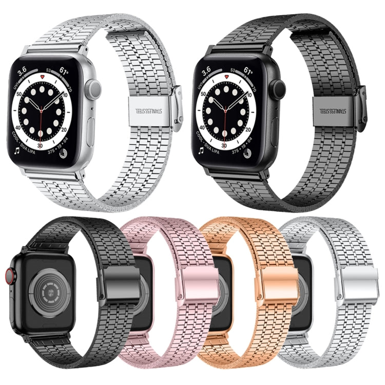 Cinturino di ricambio in acciaio con doppia fibbia di sicurezza a sette sfere per Apple Watch Series, 7 41mm / 6 & SE & 5 & 4 40mm / 3 & 2 & 1 38mm, 7 45mm / 6 & SE & 5 & 4 44mm / 3 & 2 & 1 42mm