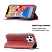 Custodia in pelle magnetica a rotazione orizzontale con struttura a rombo con supporto e slot per schede, For iPhone 13 mini, For iPhone 13, For iPhone 13 Pro, For iPhone 13 Pro Max