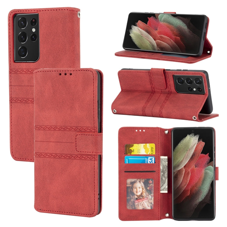 Custodia in pelle a vibrazione orizzontale in PU + TPU con fibbia magnetica a righe in rilievo con supporto e slot per schede e portafoglio e cornice per foto e imbracatura, For Samsung Galaxy S20 FE 5G, For Samsung Galaxy S21 5G                       ...