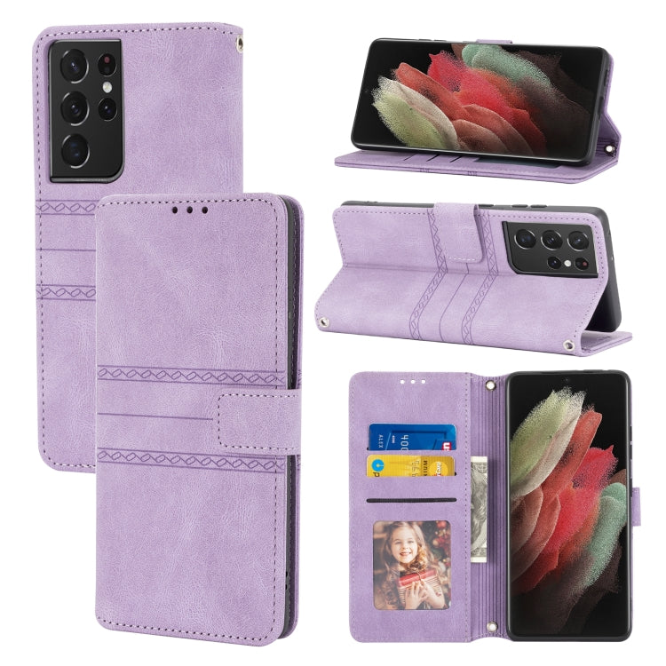 Custodia in pelle a vibrazione orizzontale in PU + TPU con fibbia magnetica a righe in rilievo con supporto e slot per schede e portafoglio e cornice per foto e imbracatura, For Samsung Galaxy S20 FE 5G, For Samsung Galaxy S21 5G                       ...