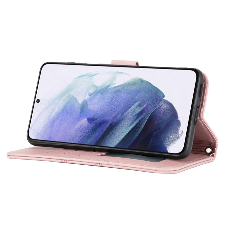 Custodia in pelle a vibrazione orizzontale in PU + TPU con fibbia magnetica a righe in rilievo con supporto e slot per schede e portafoglio e cornice per foto e imbracatura, For Samsung Galaxy S21 FE, For Samsung Galaxy A02s 164mm                      ...