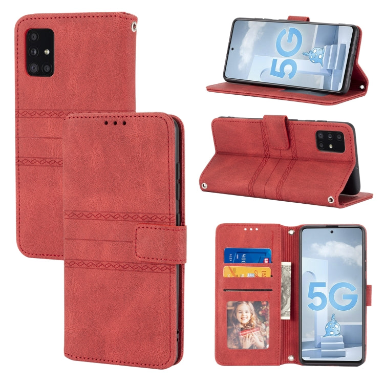 Custodia in pelle a vibrazione orizzontale in PU + TPU con fibbia magnetica a righe in rilievo con supporto e slot per schede e portafoglio e cornice per foto e imbracatura, For Samsung Galaxy S21 FE, For Samsung Galaxy A02s 164mm                      ...