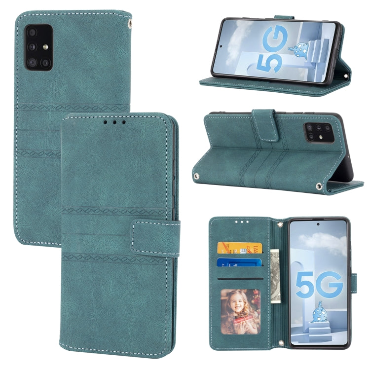 Custodia in pelle a vibrazione orizzontale in PU + TPU con fibbia magnetica a righe in rilievo con supporto e slot per schede e portafoglio e cornice per foto e imbracatura, For Samsung Galaxy S21 FE, For Samsung Galaxy A02s 164mm                      ...