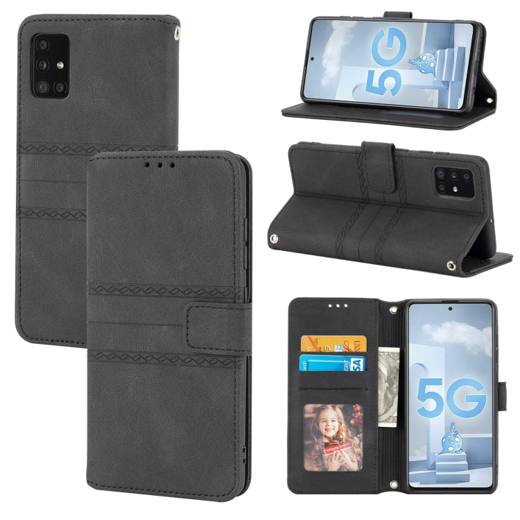 Custodia in pelle a vibrazione orizzontale in PU + TPU con fibbia magnetica a righe in rilievo con supporto e slot per schede e portafoglio e cornice per foto e imbracatura, For Samsung Galaxy S21 FE, For Samsung Galaxy A02s 164mm                      ...