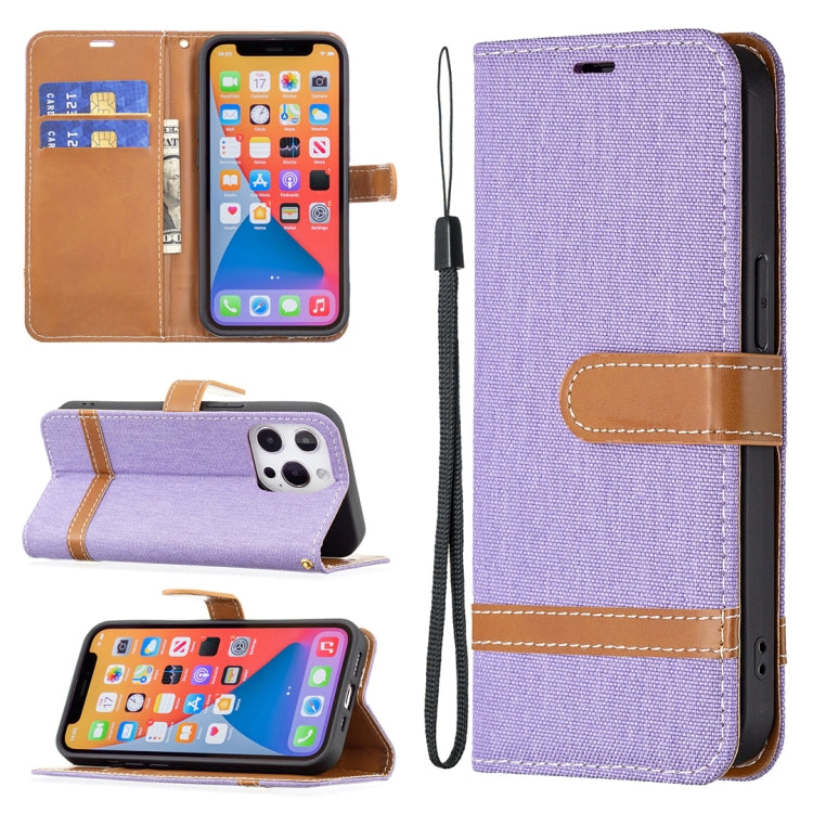Custodia portafoglio in pelle e denim per iPhone 13 mini