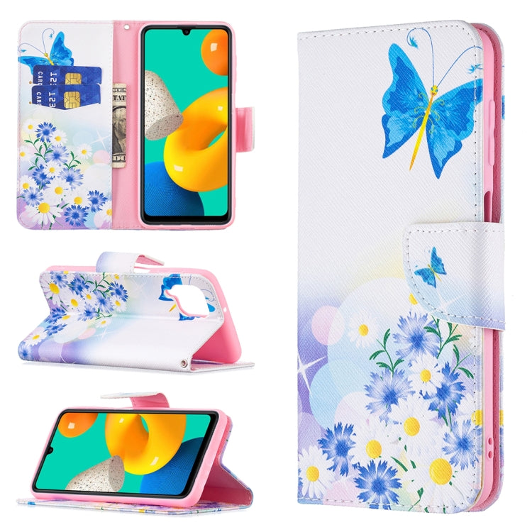 Custodia in pelle flip orizzontale con motivo a disegno colorato con supporto, slot per schede e portafoglio, For Samsung Galaxy M32