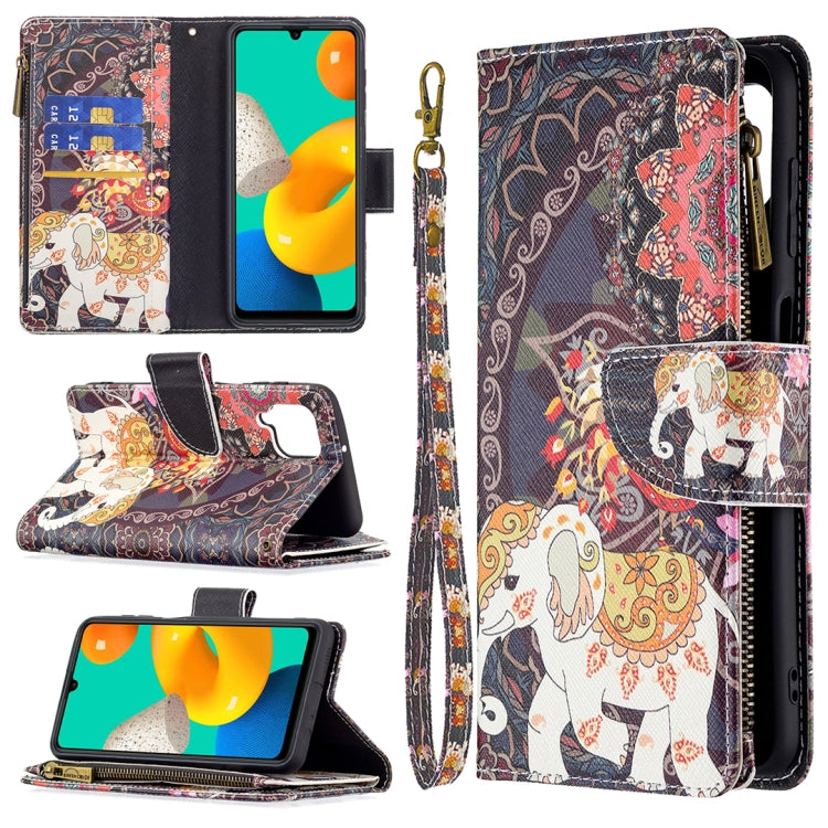 Custodia in pelle con cerniera orizzontale con motivo a disegno colorato con supporto, slot per schede e portafoglio, For Samsung Galaxy M32