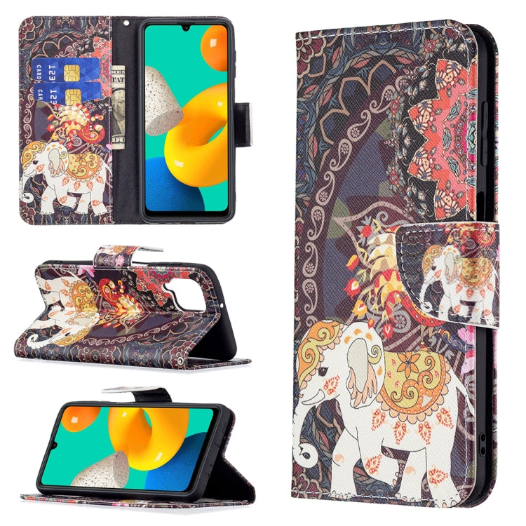 Custodia in pelle flip orizzontale con disegno colorato con supporto, slot per carte e portafoglio, For Samsung Galaxy M32