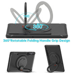 Custodia protettiva antiurto in TPU + PC con supporto per impugnatura pieghevole con rotazione a 360 gradi e slot per penna, For Samsung Galaxy Tab S8+ / Tab S8 Plus /  Tab S7 FE / Tab S7+/S7 FE 12.4 inch T970                                           ...