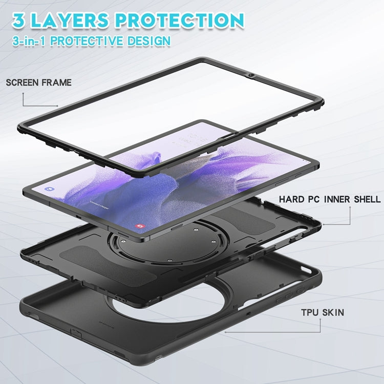 Custodia protettiva antiurto in TPU + PC con supporto per impugnatura pieghevole con rotazione a 360 gradi e slot per penna, For Samsung Galaxy Tab S8+ / Tab S8 Plus /  Tab S7 FE / Tab S7+/S7 FE 12.4 inch T970                                           ...