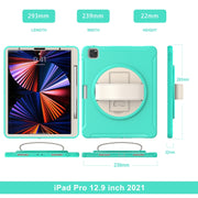 Custodia protettiva per PC + TPU con rotazione a 360 gradi con supporto e cinturino, For iPad Pro 12.9 2022 / 2021, For iPad Air 4 10.9 / Pro 11 2021/2020/2018