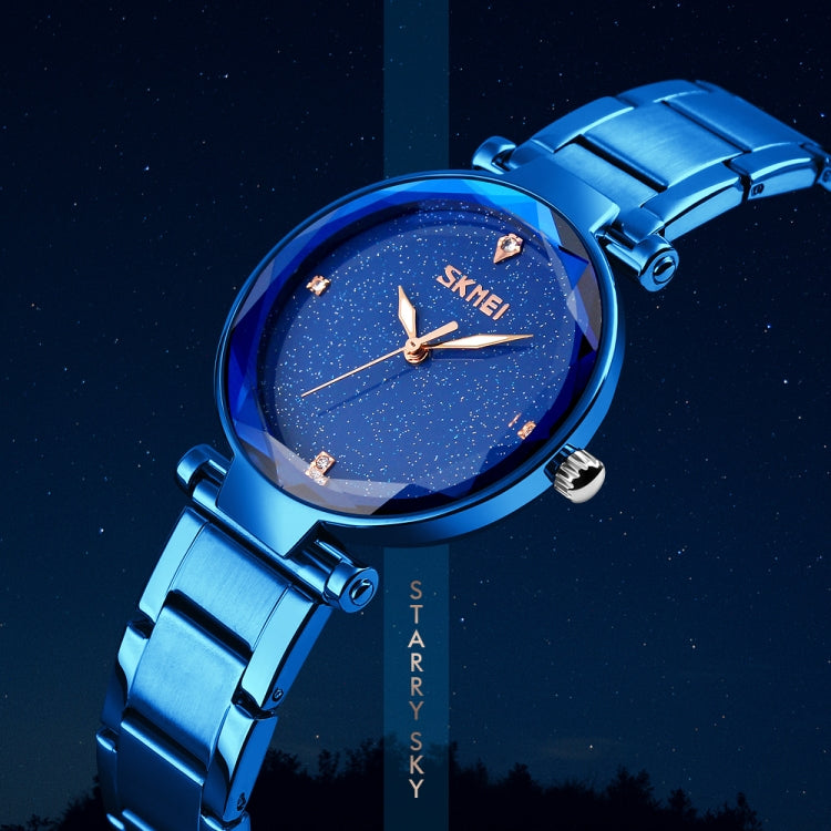 SKMEI 9180 Orologio al quarzo da donna con cinturino in acciaio inossidabile con quadrante cielo stellato