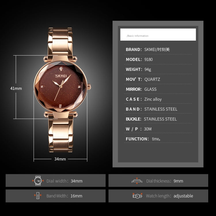 SKMEI 9180 Orologio al quarzo da donna con cinturino in acciaio inossidabile con quadrante cielo stellato