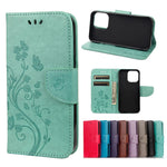 Custodia portafoglio in pelle con motivo farfalla per iPhone 13 m