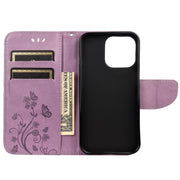 Custodia in pelle flip orizzontale con motivo floreale a farfalla con supporto, slot per schede e portafoglio, For iPhone 13 Pro, For iPhone 13 Pro Max