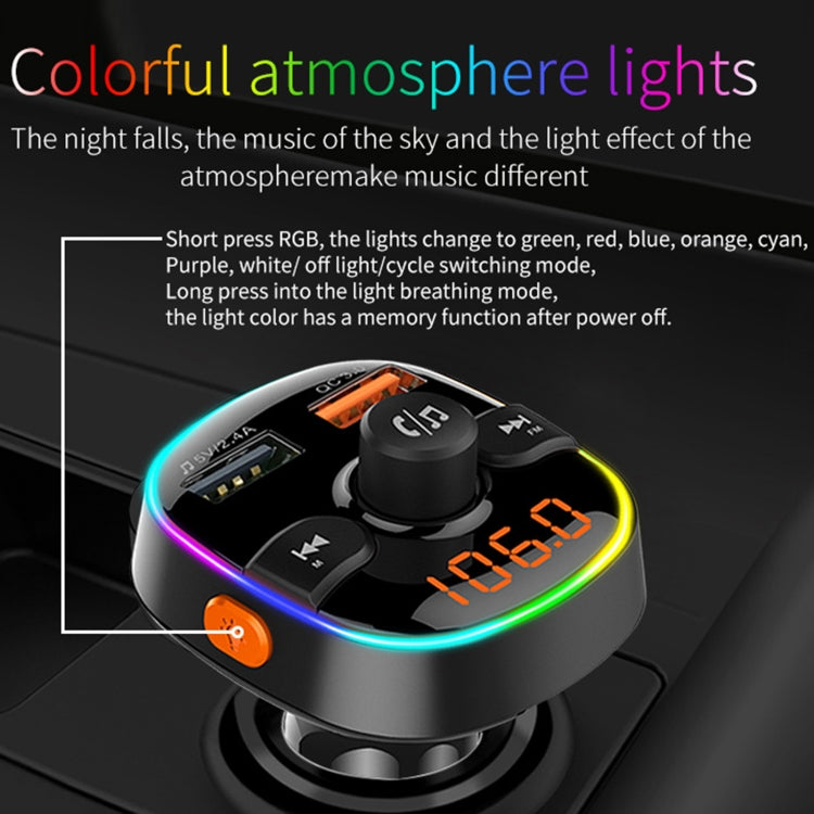 BC52 QC3.0 Trasmettitore FM per lettore MP3 Bluetooth con luce colorata per auto a ricarica rapida, BC52