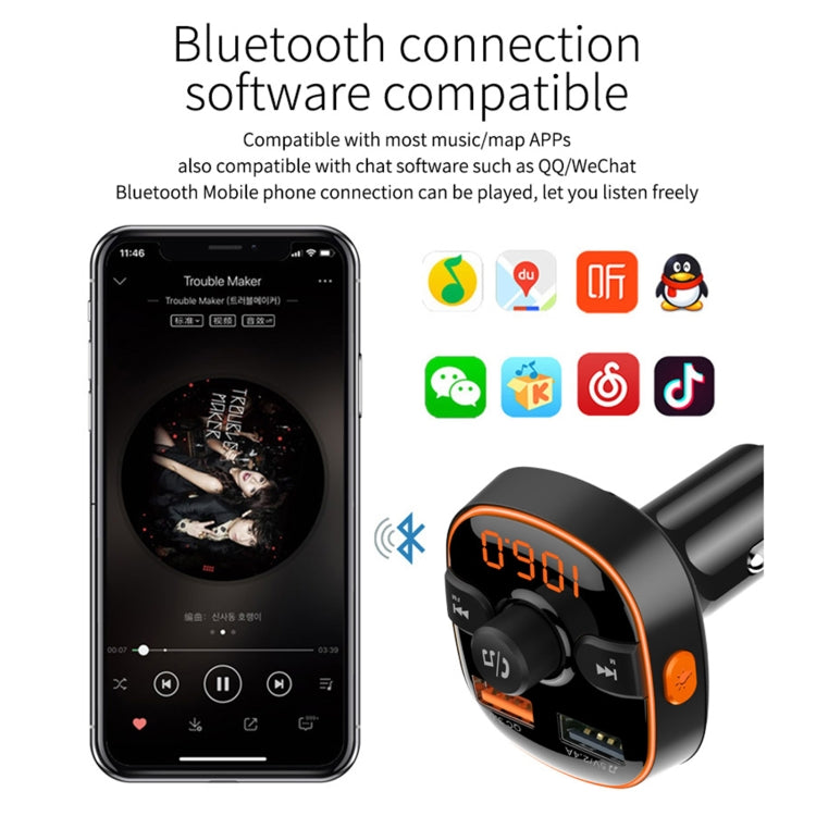 BC52 QC3.0 Trasmettitore FM per lettore MP3 Bluetooth con luce colorata per auto a ricarica rapida, BC52