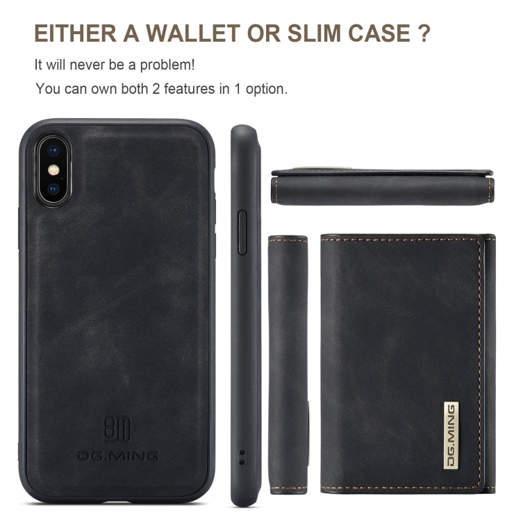 DG.MING M1 Series 3-Fold Multi Card Wallet + Cover posteriore magnetica Custodia antiurto con funzione di supporto, For iPhone X, For iPhone XS, For iPhone XS Max