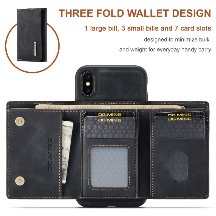 DG.MING M1 Series 3-Fold Multi Card Wallet + Cover posteriore magnetica Custodia antiurto con funzione di supporto, For iPhone X, For iPhone XS, For iPhone XS Max