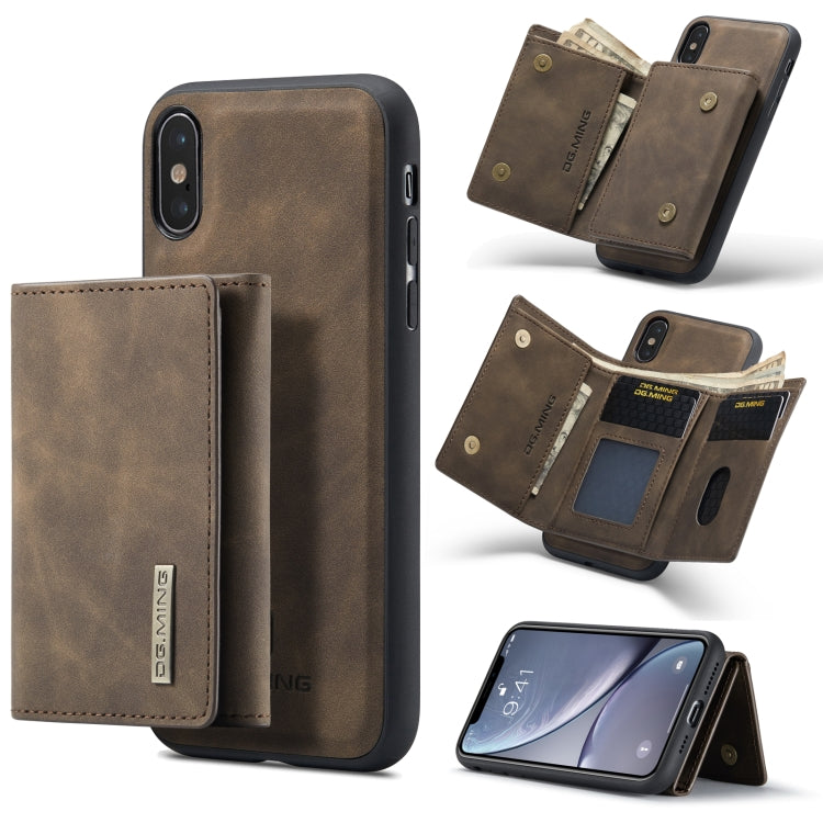 DG.MING M1 Series 3-Fold Multi Card Wallet + Cover posteriore magnetica Custodia antiurto con funzione di supporto, For iPhone X, For iPhone XS, For iPhone XS Max