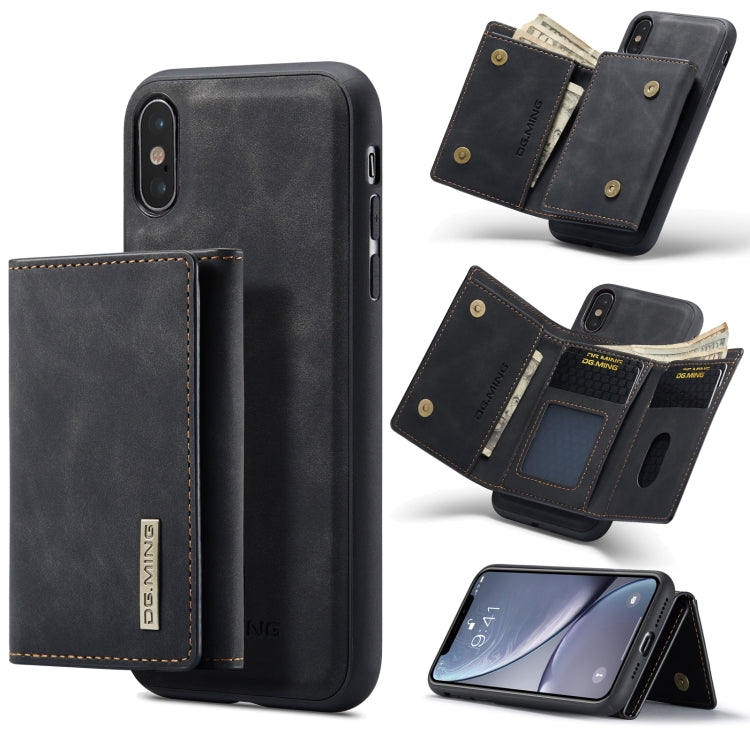 DG.MING M1 Series 3-Fold Multi Card Wallet + Cover posteriore magnetica Custodia antiurto con funzione di supporto, For iPhone X, For iPhone XS, For iPhone XS Max