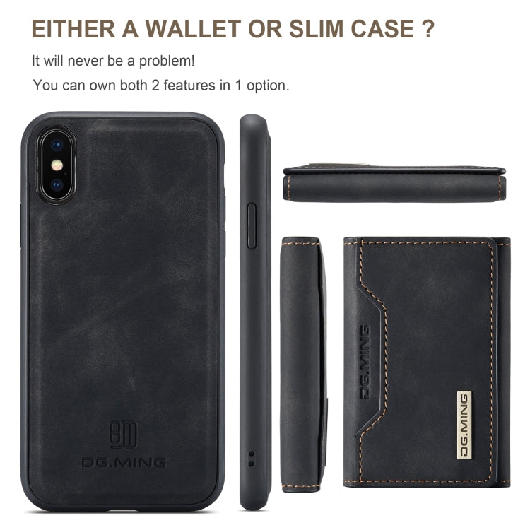 DG.MING M2 Series 3-Fold Multi Card Bag + Cover posteriore magnetica Custodia antiurto con funzione portafoglio e supporto, For iPhone X, For iPhone XS, For iPhone XS Max