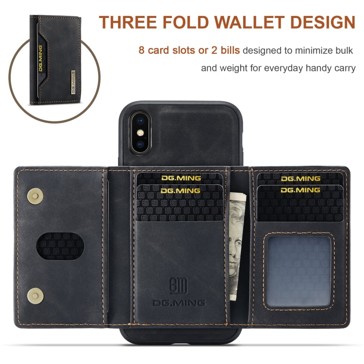 DG.MING M2 Series 3-Fold Multi Card Bag + Cover posteriore magnetica Custodia antiurto con funzione portafoglio e supporto, For iPhone X, For iPhone XS, For iPhone XS Max