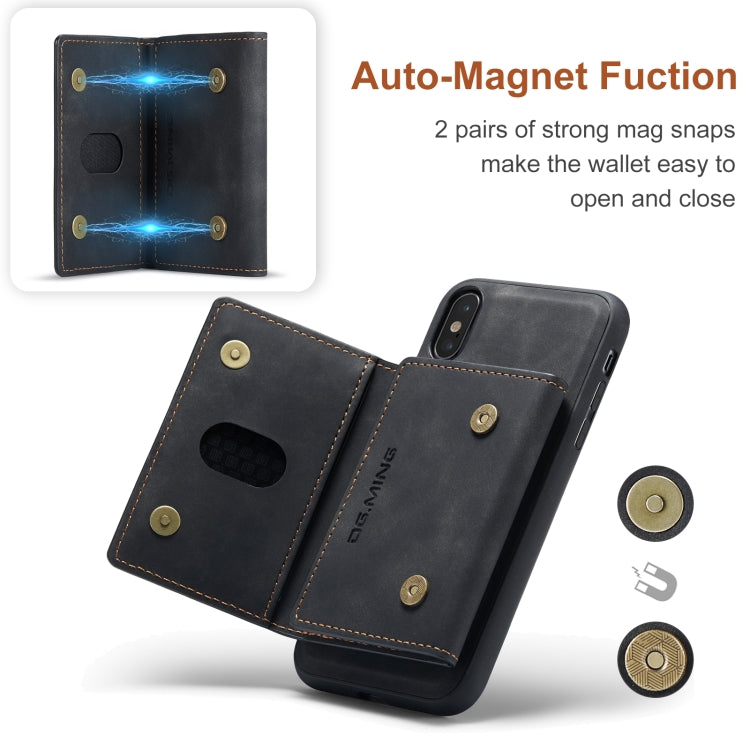 DG.MING M2 Series 3-Fold Multi Card Bag + Cover posteriore magnetica Custodia antiurto con funzione portafoglio e supporto, For iPhone X, For iPhone XS, For iPhone XS Max